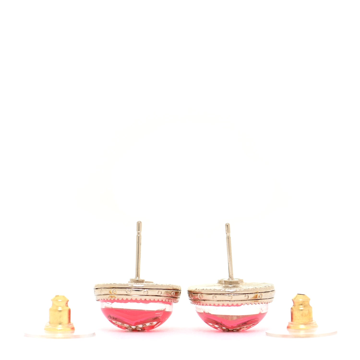 Chanel Resin Crystal Chain CC Round Earrings Gold Pink 3 of 5