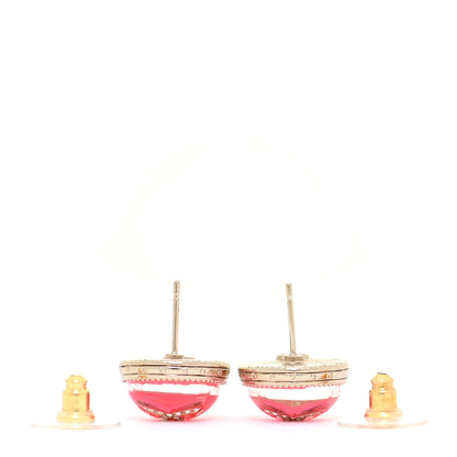Chanel Resin Crystal Chain CC Round Earrings Gold Pink 3 of 5