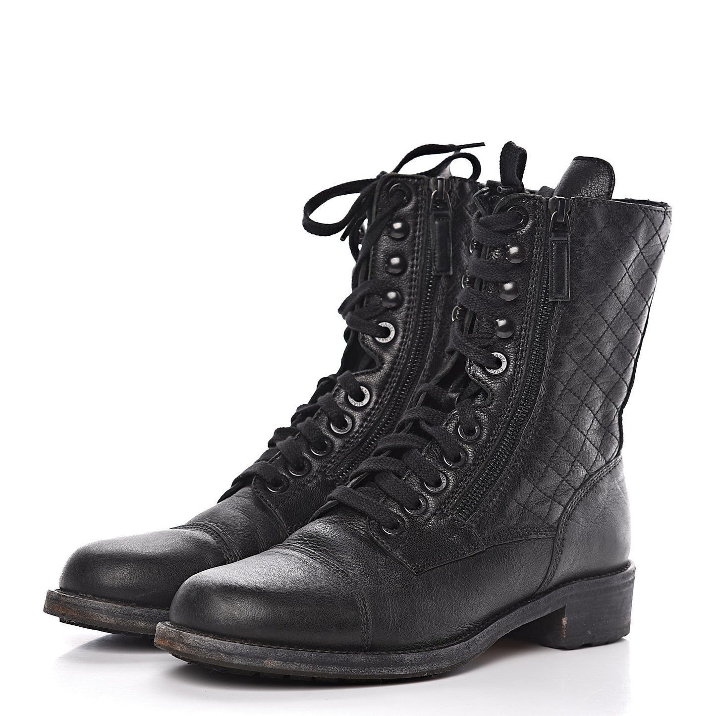 Sheepskin Quilted CC Tall Lace Up Combat Boots 40 Black