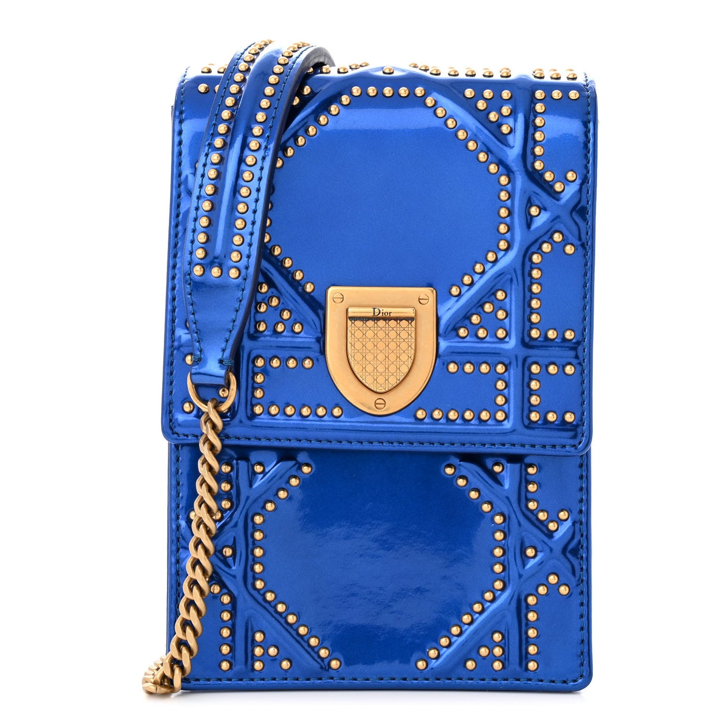 Metallic Calfskin Studded Vertical Diorama Blue