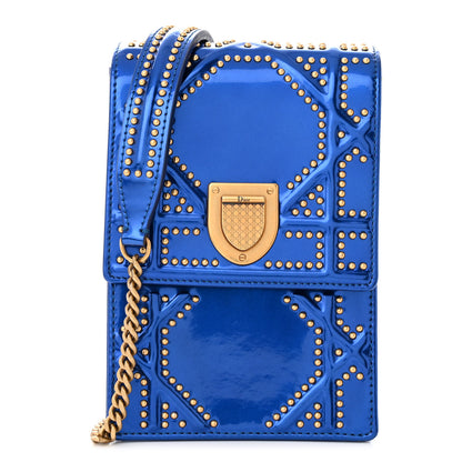 Christian Dior Metallic Calfskin Studded Vertical Diorama Blue 1 of 9