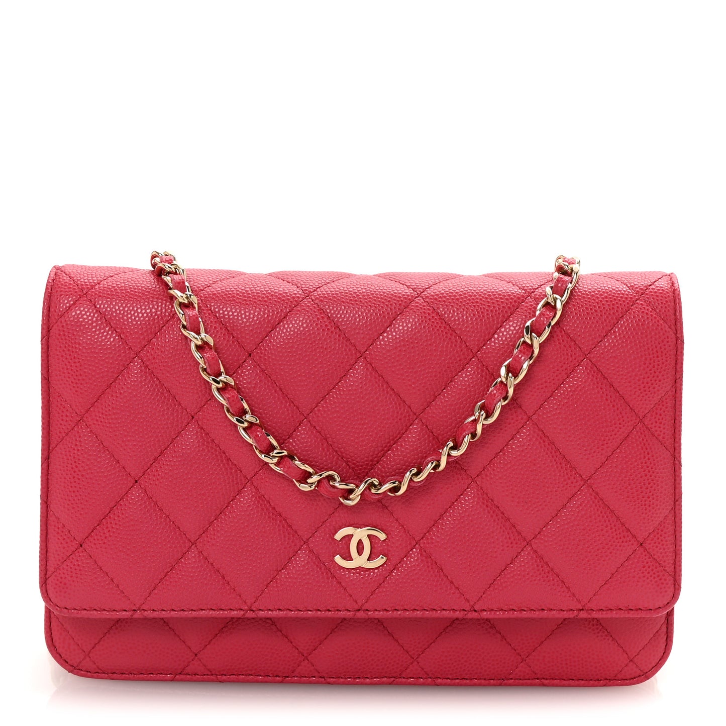 Caviar Quilted Wallet on Chain WOC Dark Pink