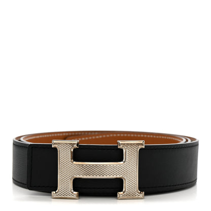 Hermes Swift Epsom 32mm Guilloche H Belt 95 38 Black Gold 1 of 7