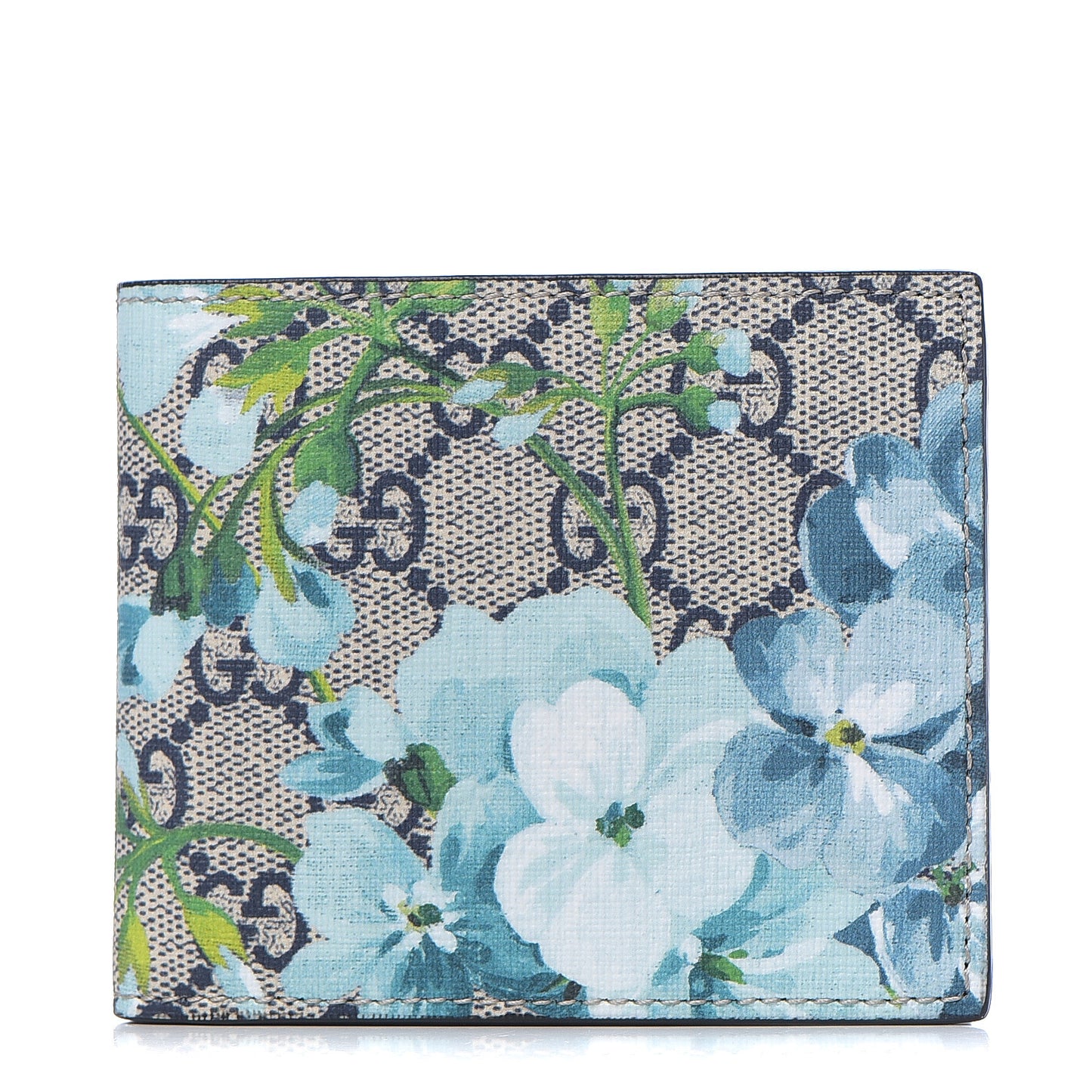 GG Supreme Monogram Blooms Bi-Fold Wallet Beige Blue Navy
