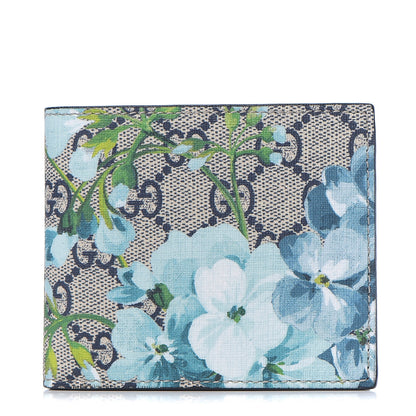 Gucci GG Supreme Monogram Blooms Bi-Fold Wallet Beige Blue Navy 1 of 7