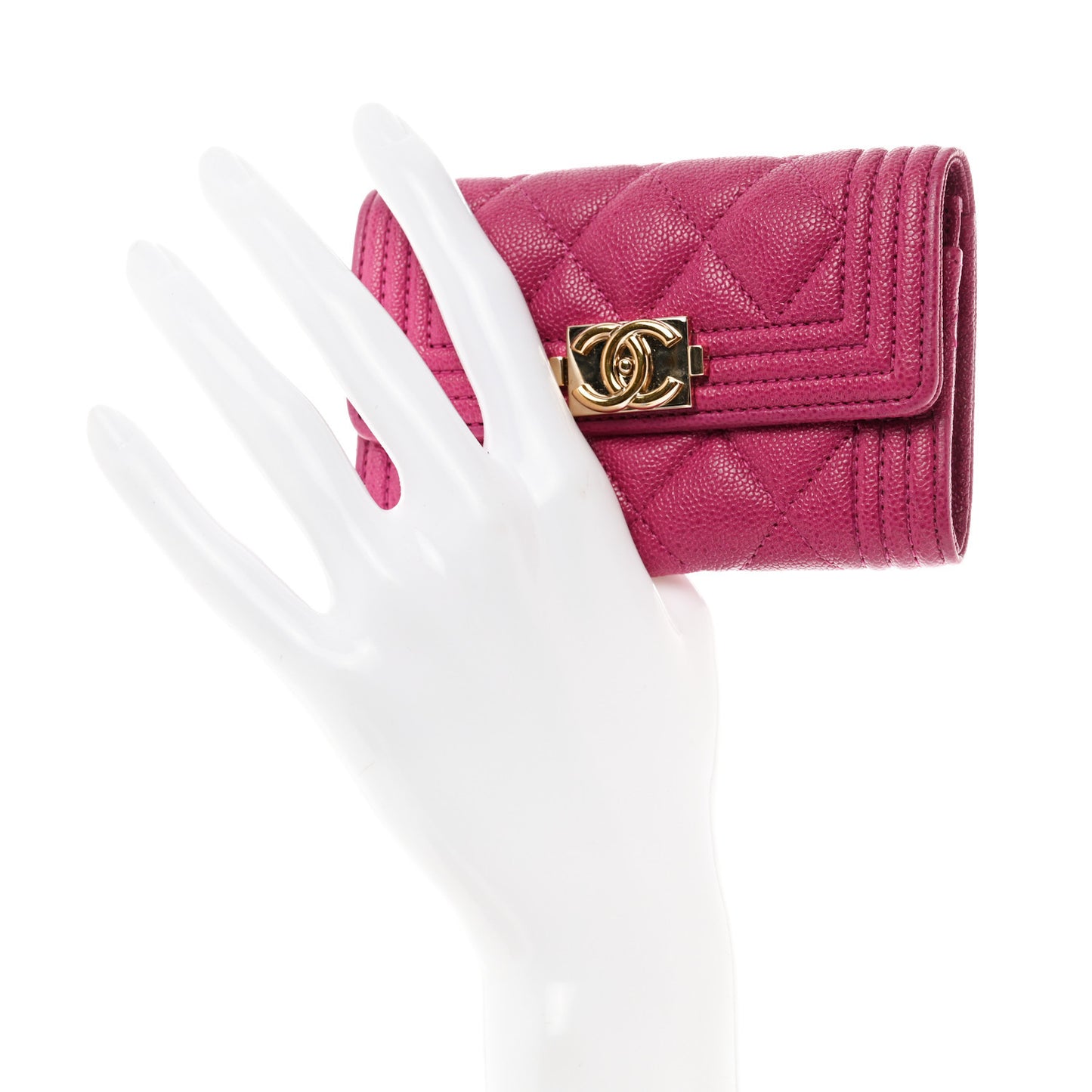 Caviar Quilted Boy Card Holder Wallet Fuchsia