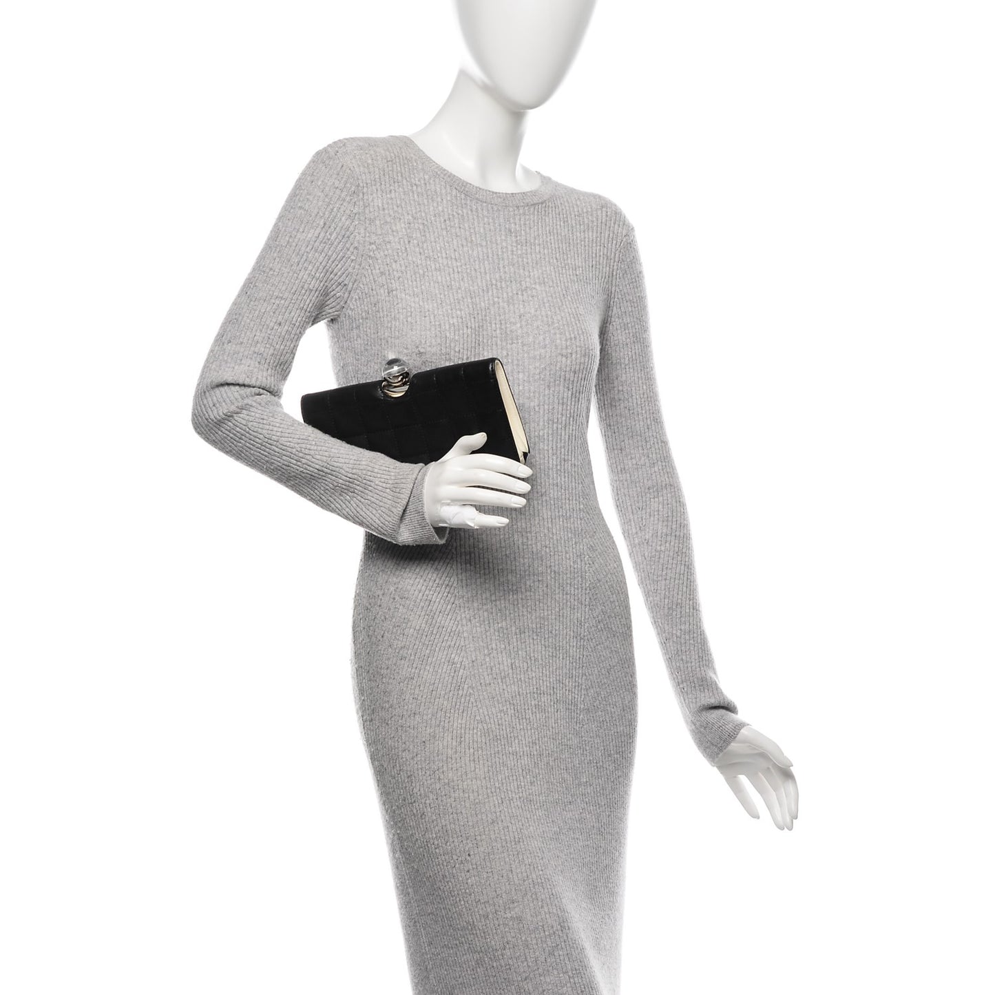 Lambskin Quilted Crystal Ball Clutch Black