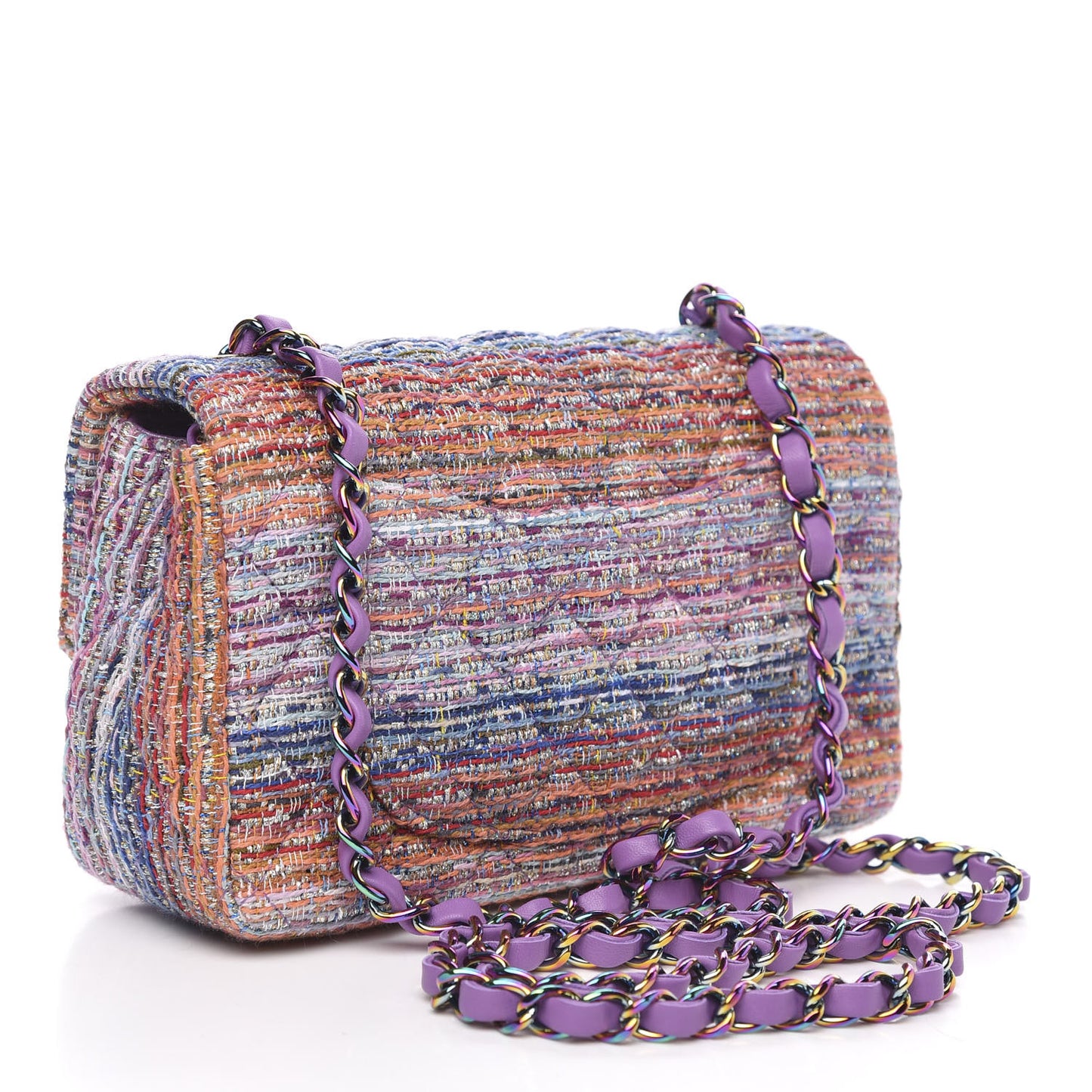 Tweed Quilted Mini Rectangular Flap Blue Pink Orange
