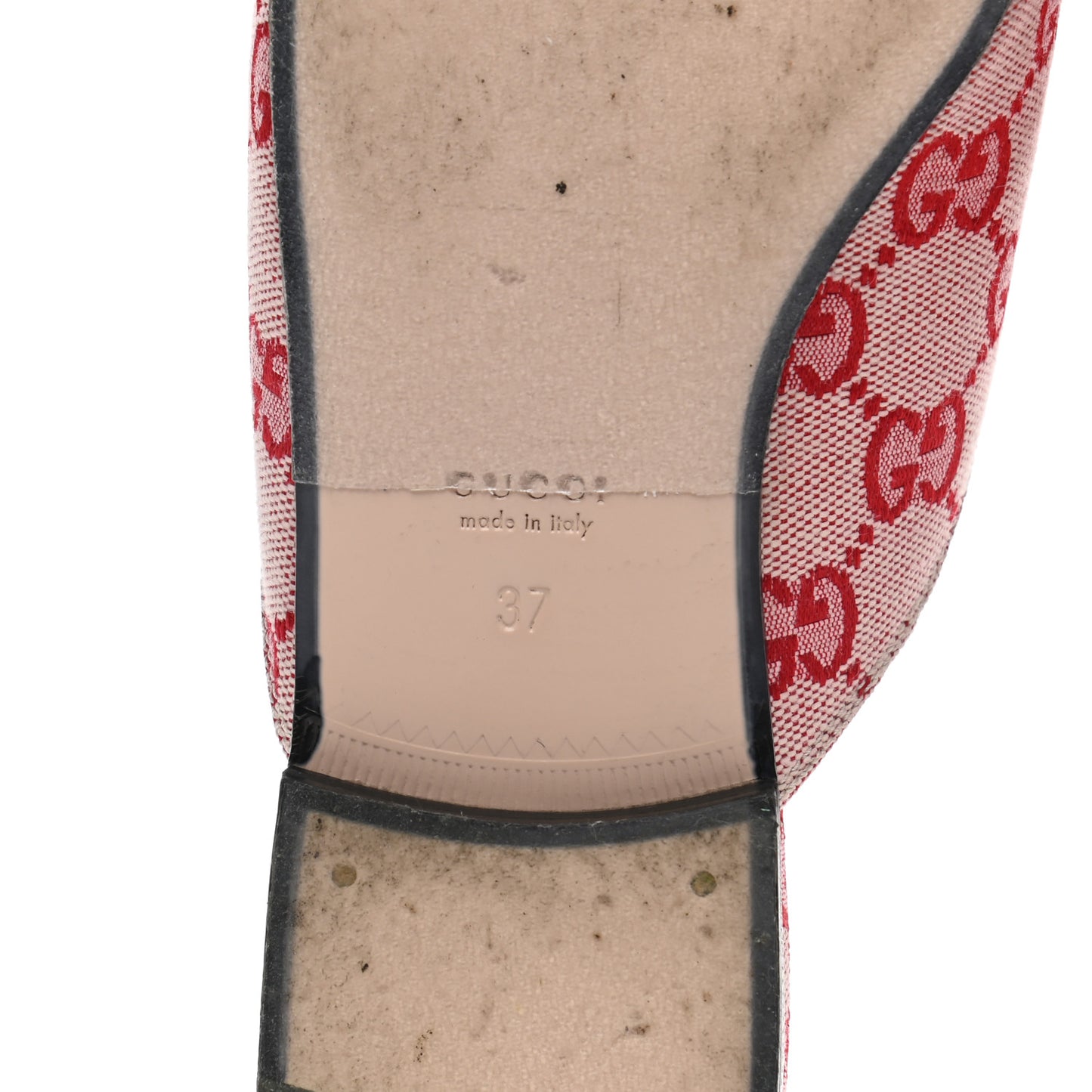 Canvas GG Monogram Horsebit Womens Princetown Slippers 37 Gardenia Hibiscus Red