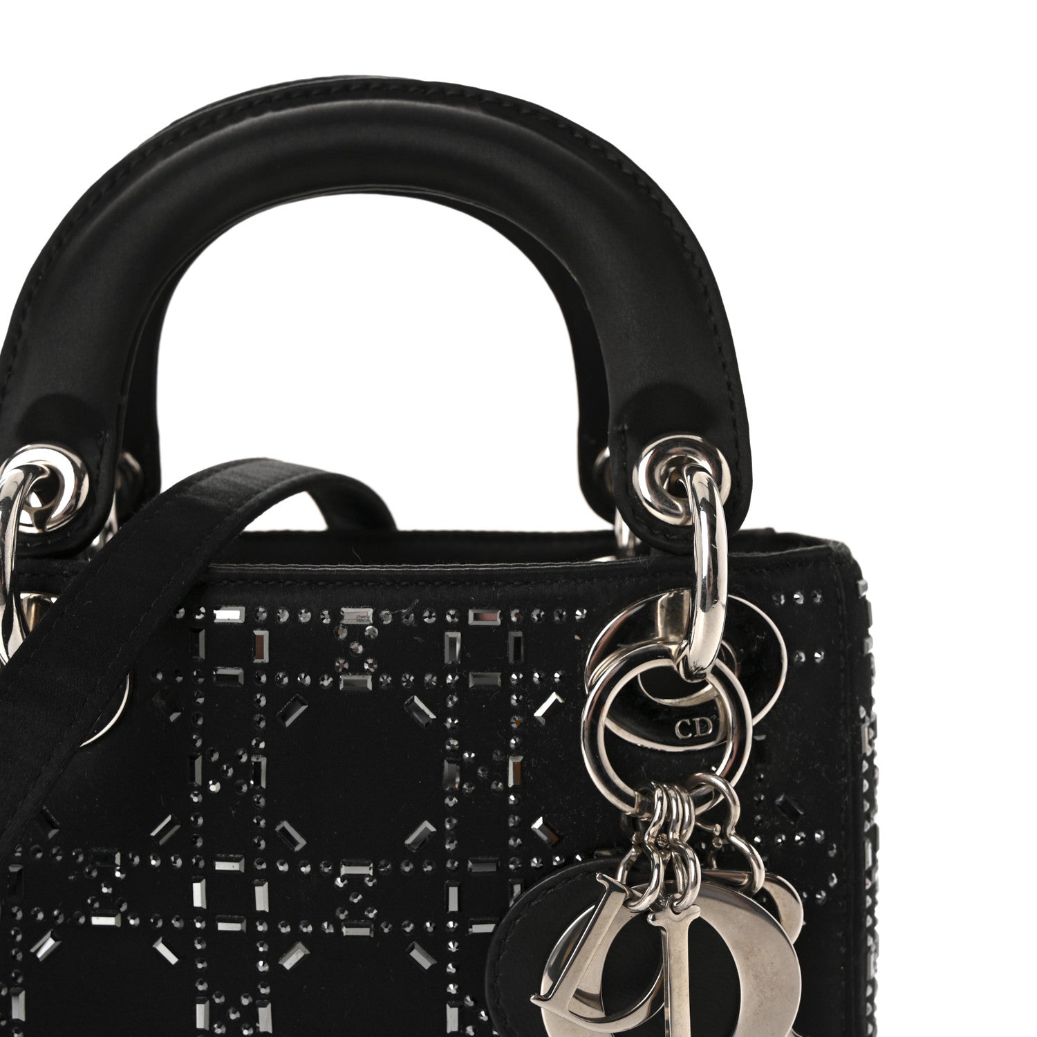 Christian Dior Satin Crystal Cannage Mini Lady Dior Black 7 of 9