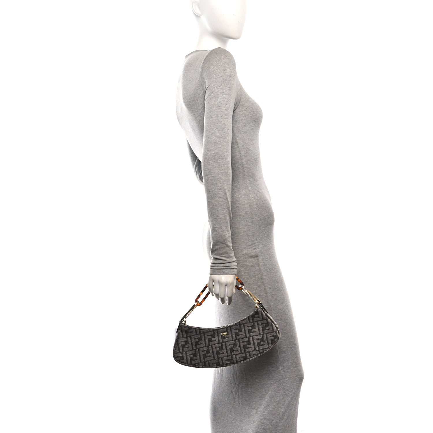 Fendi Chenille Vitello King Plexiglass FF O'Lock Swing Anthracite Asfalto 2 of 10