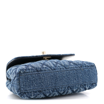 Chanel Washed Denim Quilted Coco Handle Clutch With Chain Blue 4 of 11