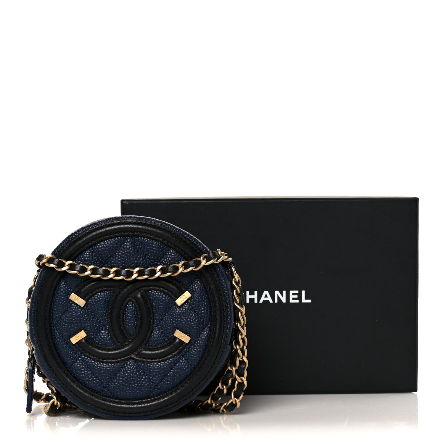 Chanel Caviar Quilted Round Filigree Crossbody Navy Black 1802284