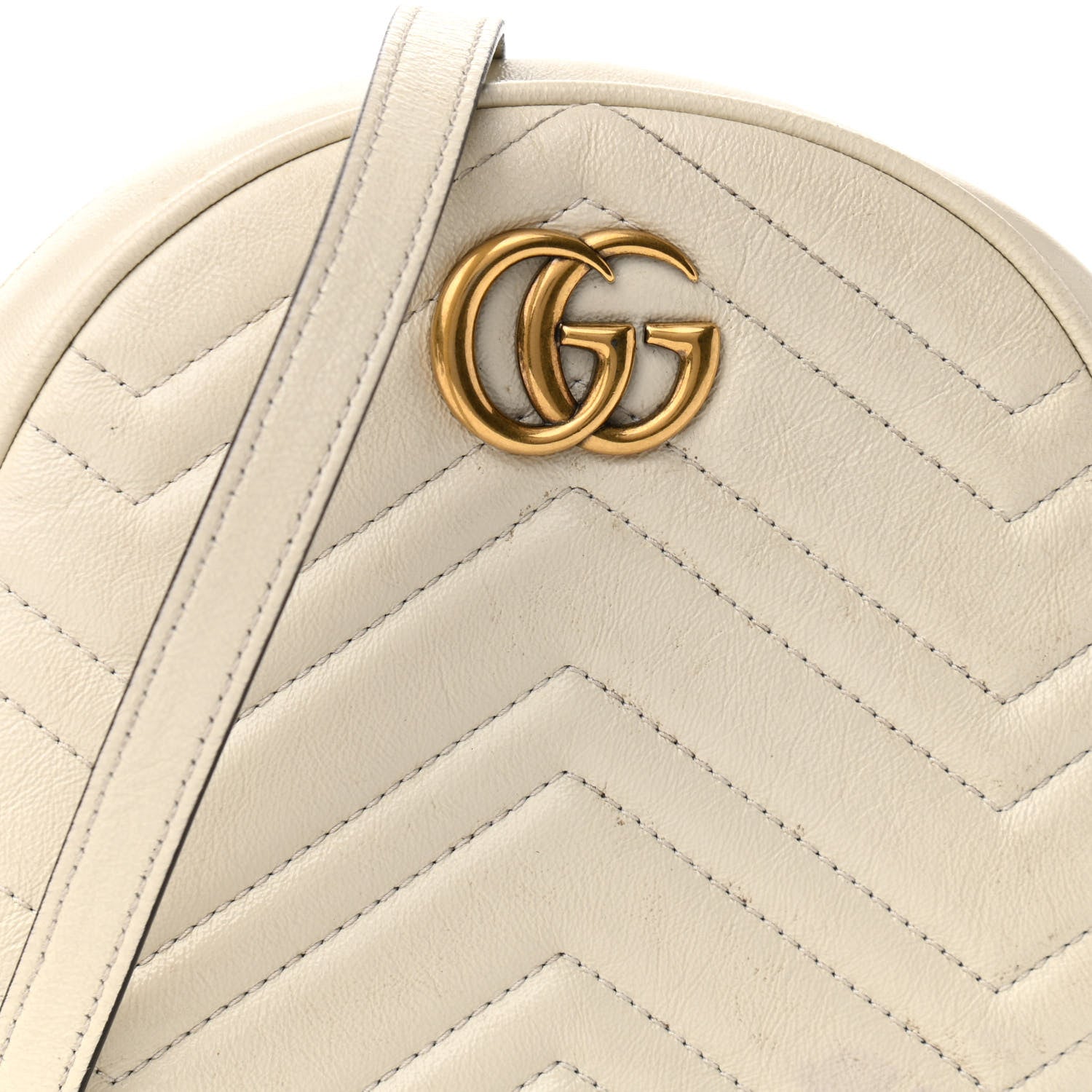 Gucci Calfskin Matelasse Mini GG Marmont Round Shoulder Bag White 8 of 11