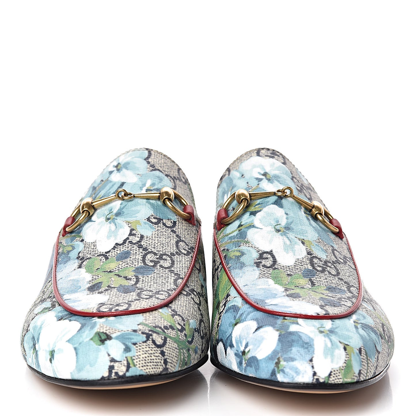 GG Supreme Monogram Blooms Womens Princetown Slippers 38 Beige Blue Navy Hibiscus Red
