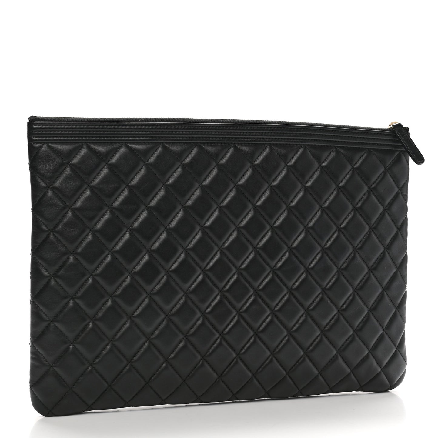 Lambskin Quilted Large Boy Zip Pouch Black