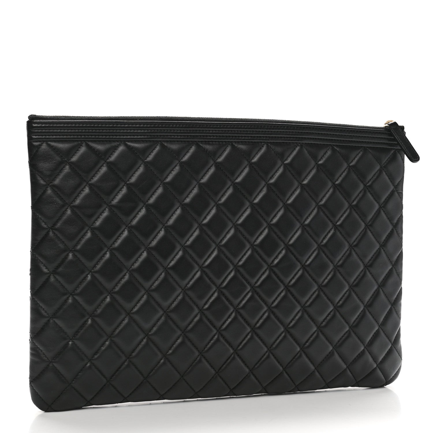 Chanel Lambskin Quilted Large Boy Zip Pouch Black 3 of 8
