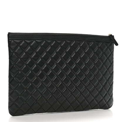 Chanel Lambskin Quilted Large Boy Zip Pouch Black 3 of 8