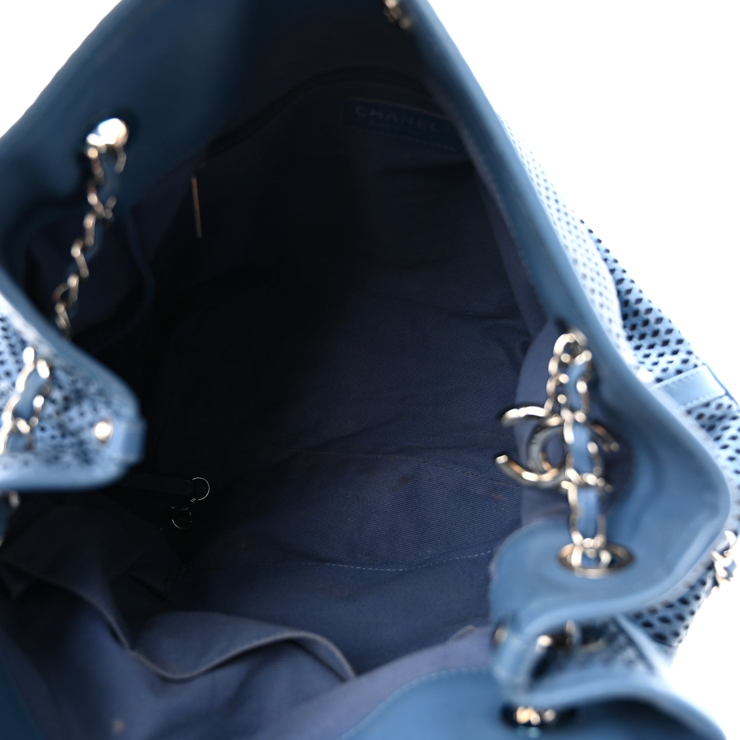 Calfskin Perforated Up In The Air North South Tote Blue