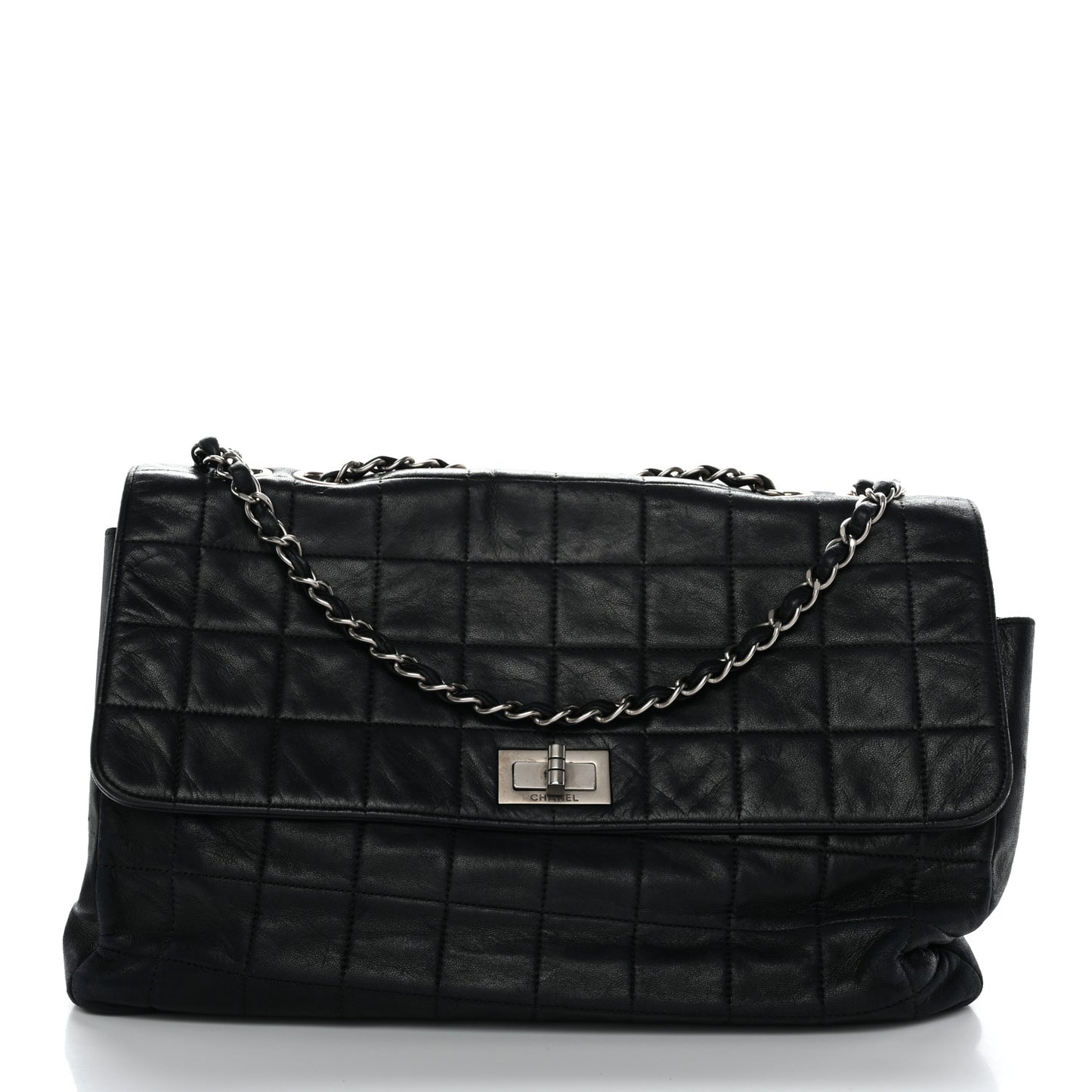 Lambskin Chocolate Bar Mademoiselle Flap Black