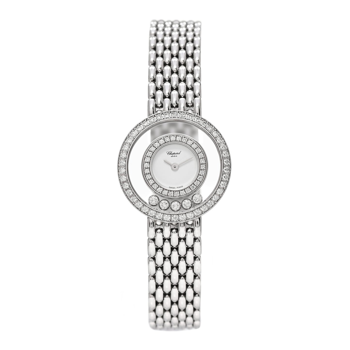 18K White Gold Diamond Pave Bezel 25mm Happy Diamonds Icons Quartz Watch