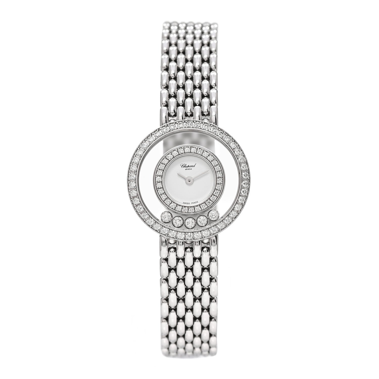 Chopard 18K White Gold Diamond Pave Bezel 25mm Happy Diamonds Icons Quartz Watch 1 of 4