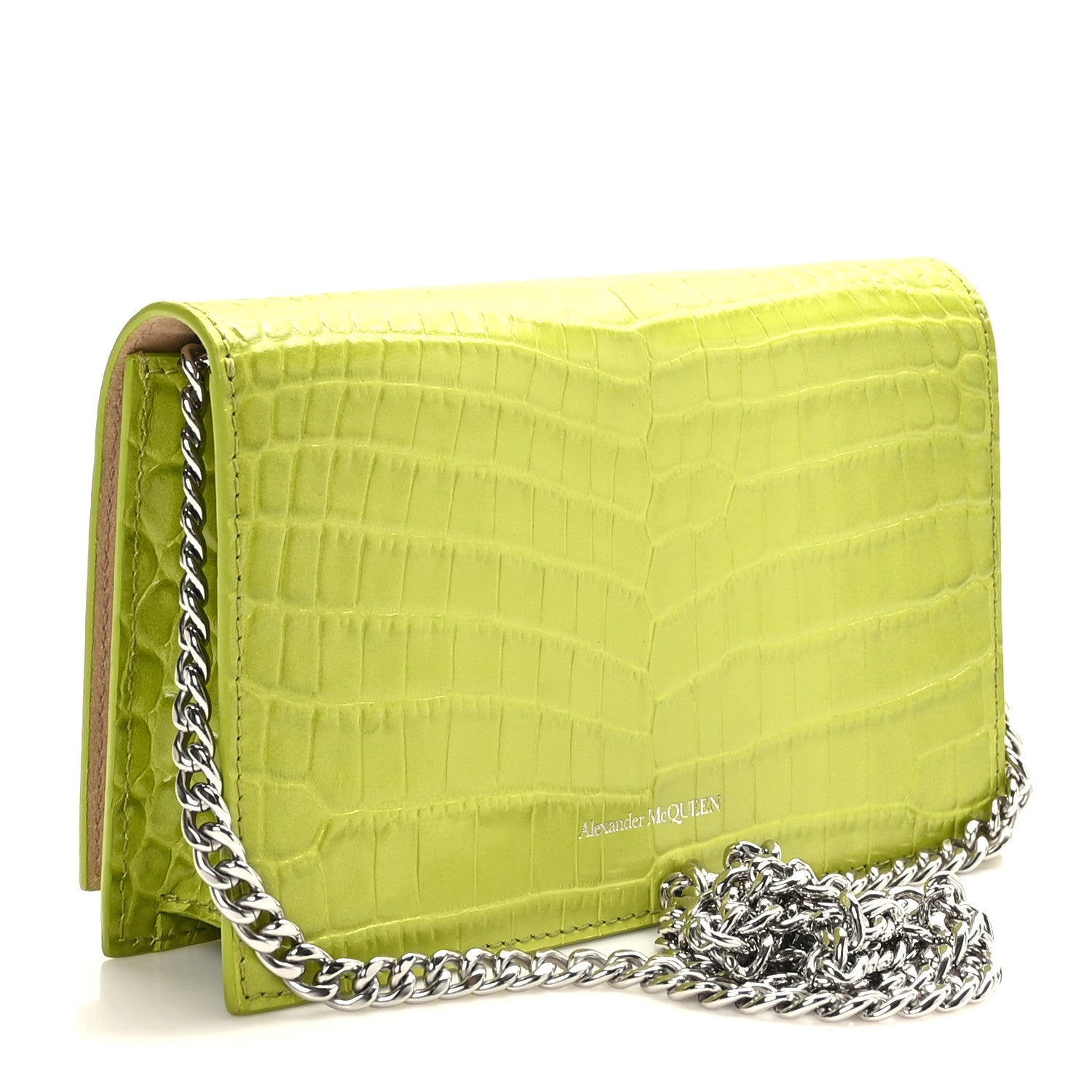 Alexander McQueen Calfskin Crocodile Embossed Skull Mini Crossbody Bag Lichen 3 of 8