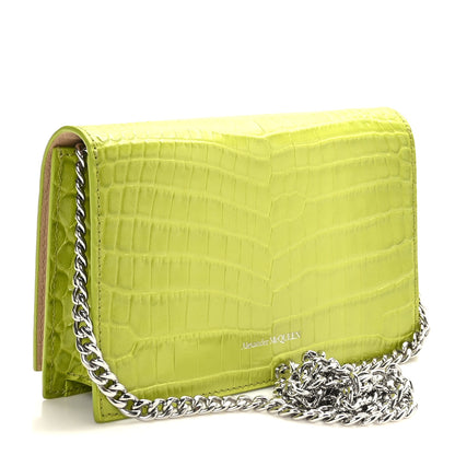 Alexander McQueen Calfskin Crocodile Embossed Skull Mini Crossbody Bag Lichen 3 of 8