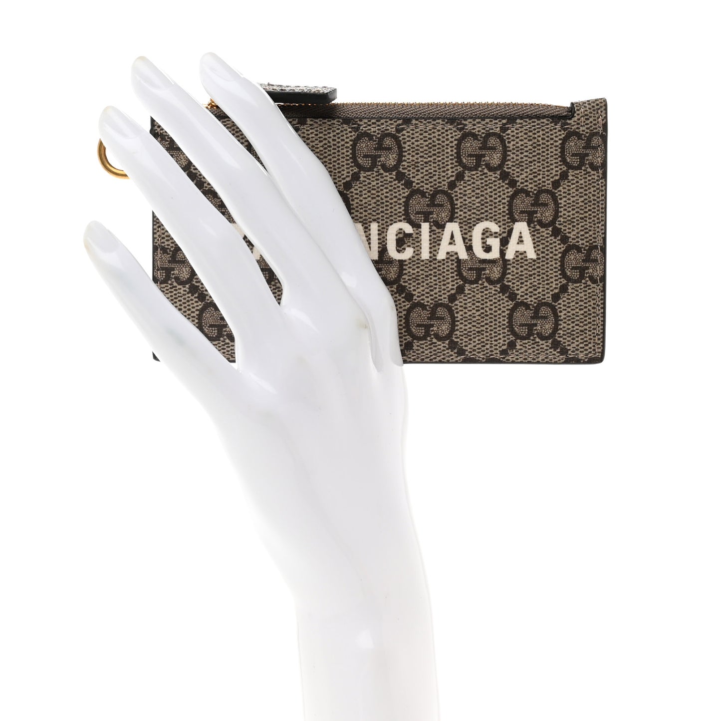 X BALENCIAGA GG Supreme Monogram Logo Card Case With Strap Beige Ebony