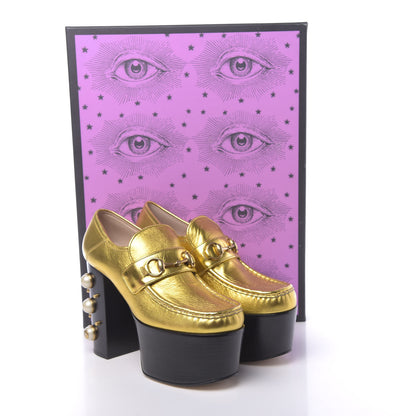 Gucci Malaga Kid Pearl Studded Vegas Platform Loafers 38.5 Gold 11 of 11