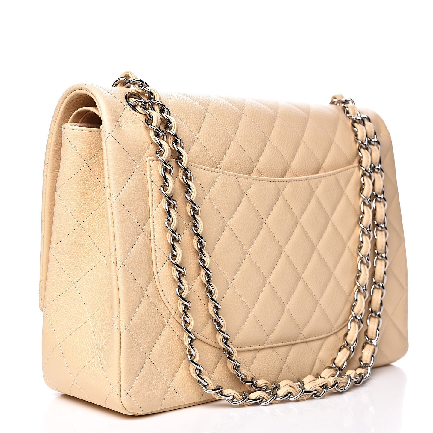 Caviar Quilted Maxi Double Flap Light Beige