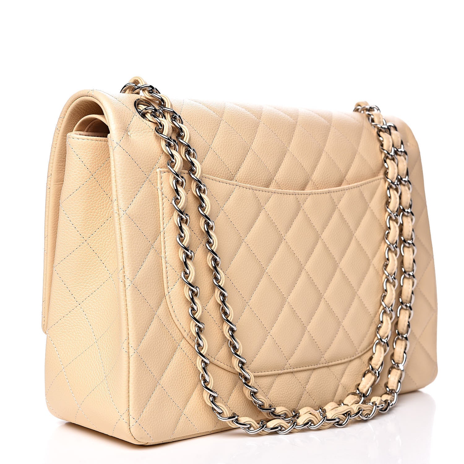 Chanel Caviar Quilted Maxi Double Flap Light Beige 3 of 10