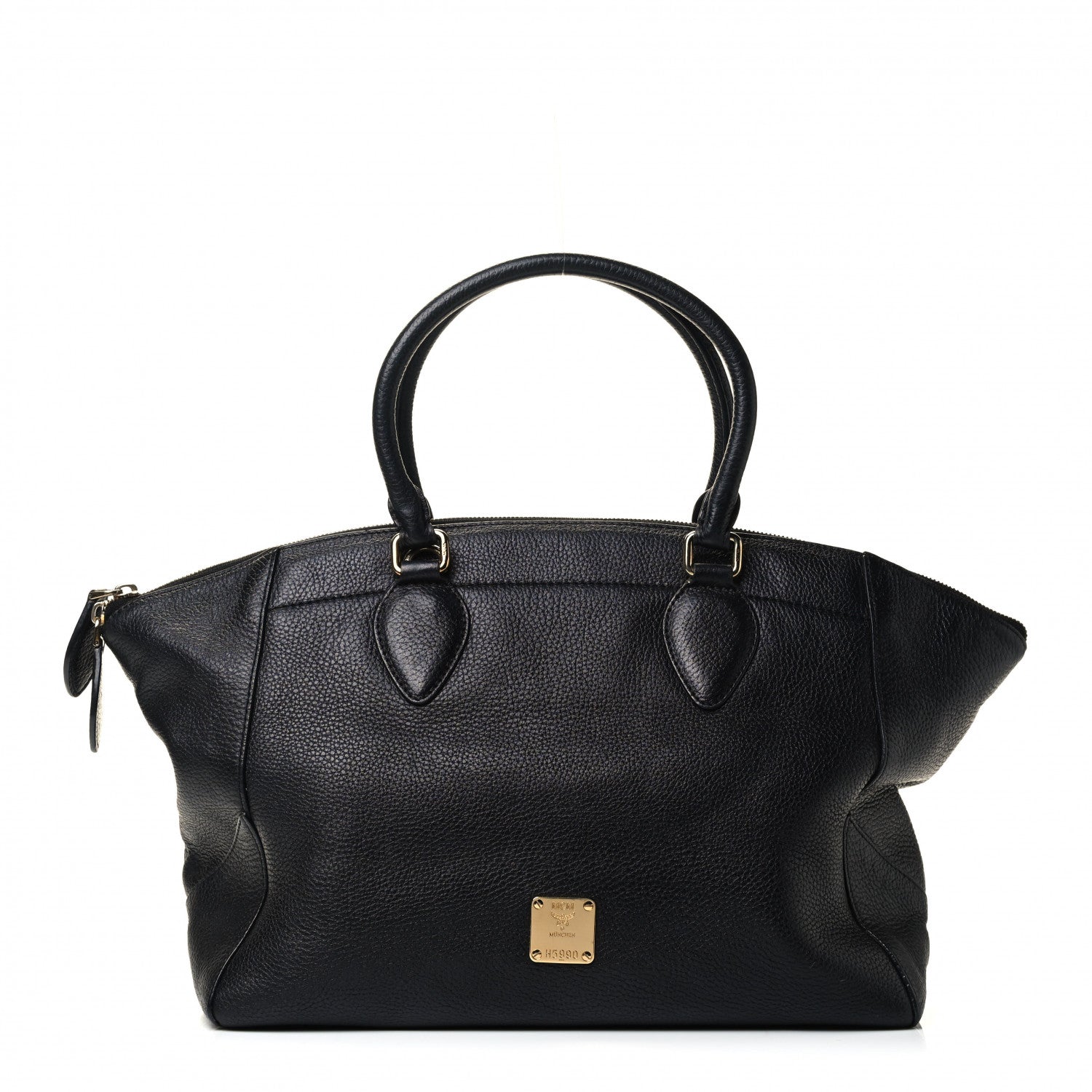 MCM Grained Calfskin Studded Satchel Black 1 of 4