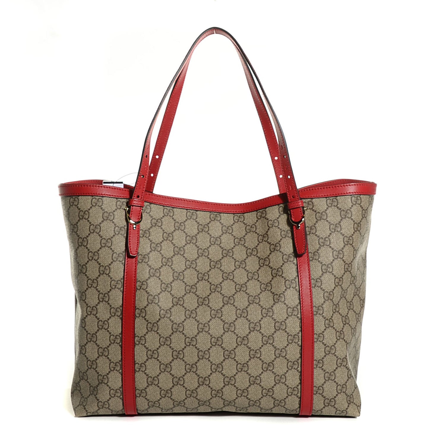 GG Supreme Monogram Calfskin Medium Nice Tote Beige Ebony Hibiscus Red