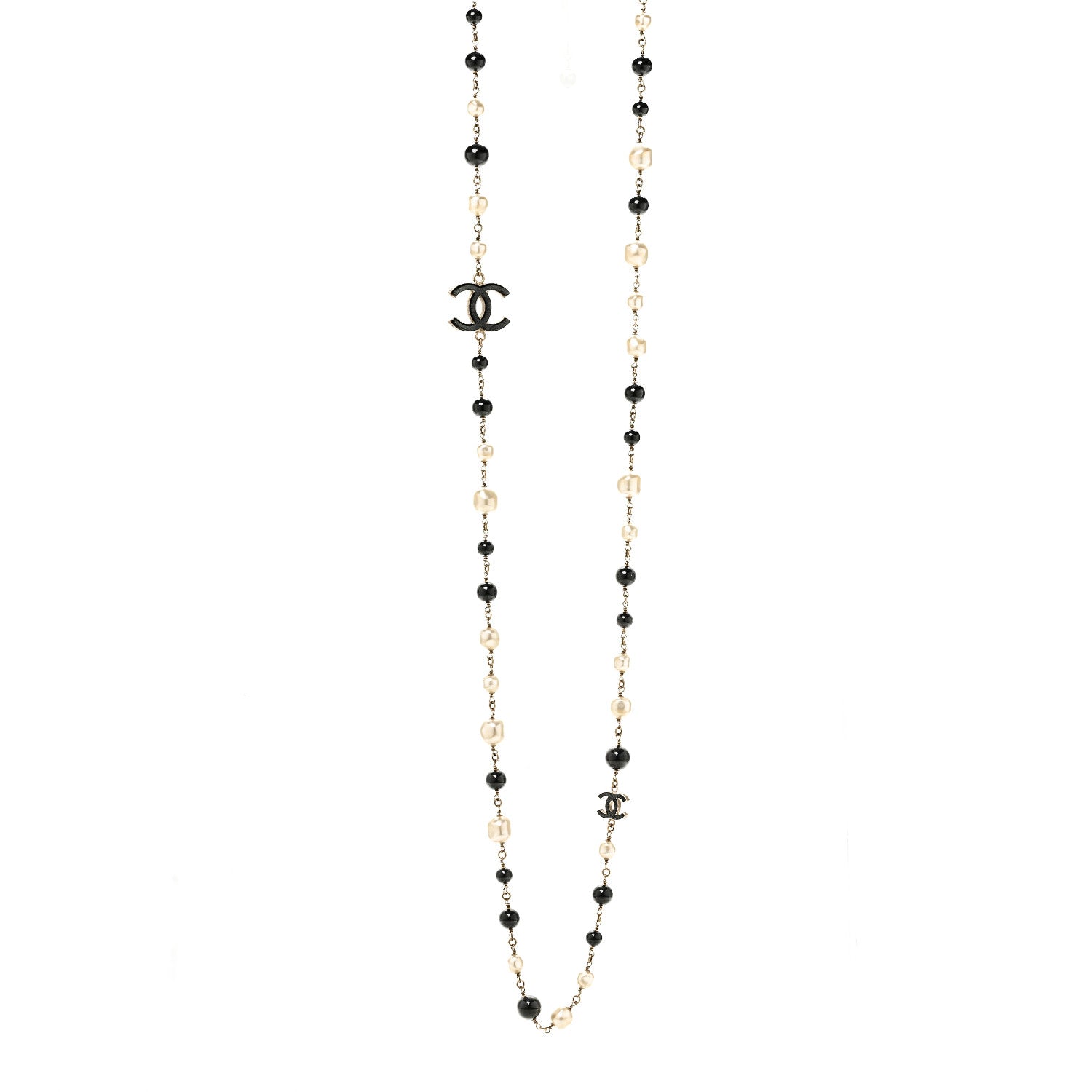 Chanel Pearl Bead CC Long Necklace Black 1 of 5