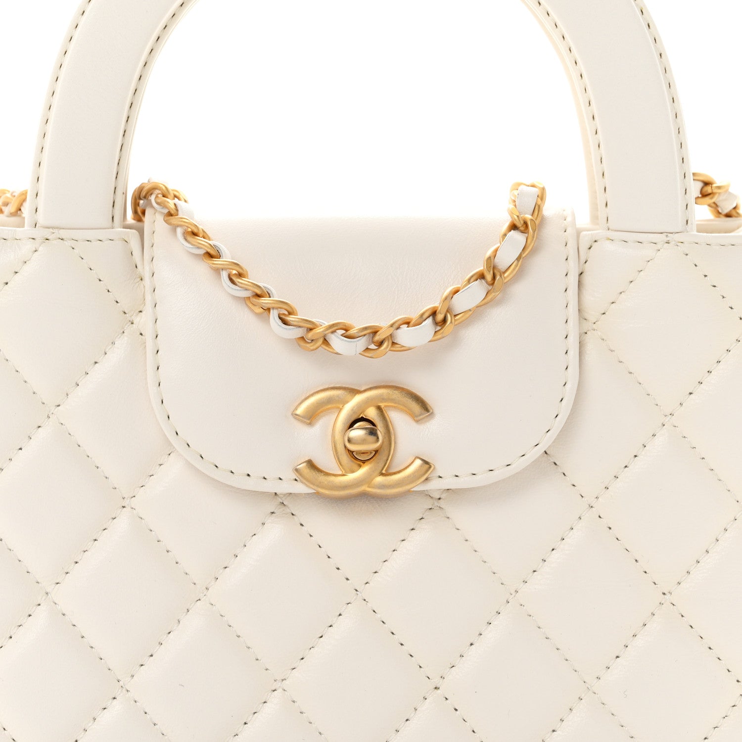 Chanel Shiny Aged Calfskin Quilted Nano Kelly Shopper White 8 of 10