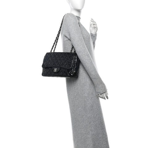 Patent Quilted Jumbo Single Flap Black