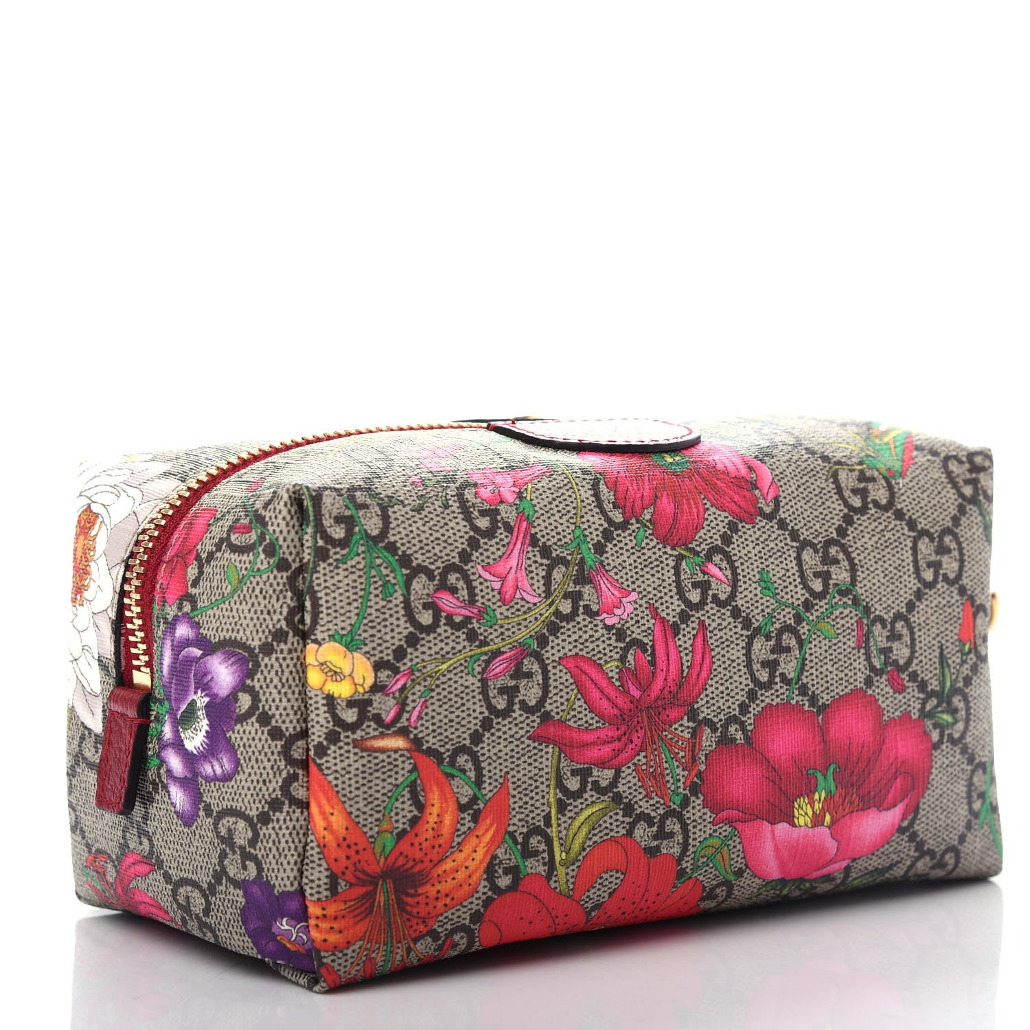Gucci Soft GG Supreme Monogram Flora Calfskin Medium Ophidia Cosmetic Case Beige Ebony Multicolor Rosso 3 of 8