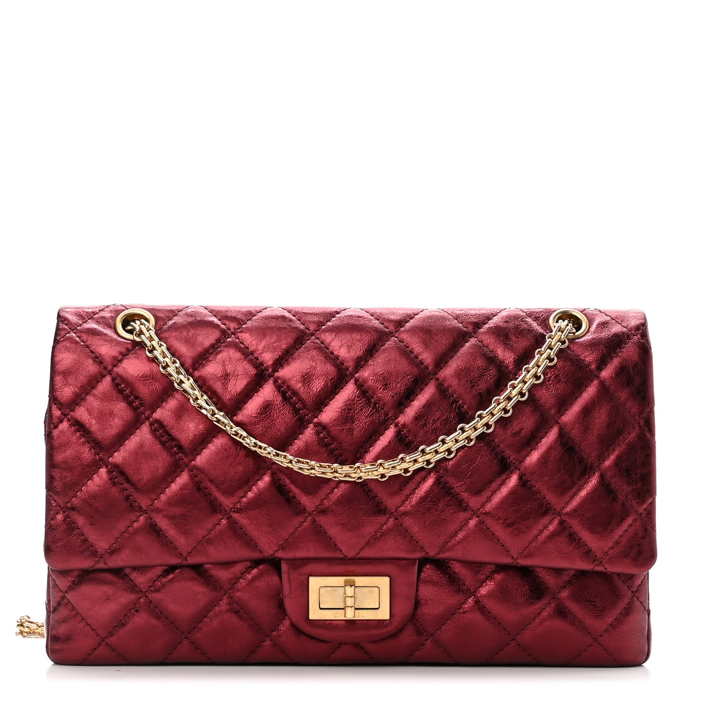 Metallic Aged Calfskin Quilted 2.55 Reissue 227 Flap Dark Red