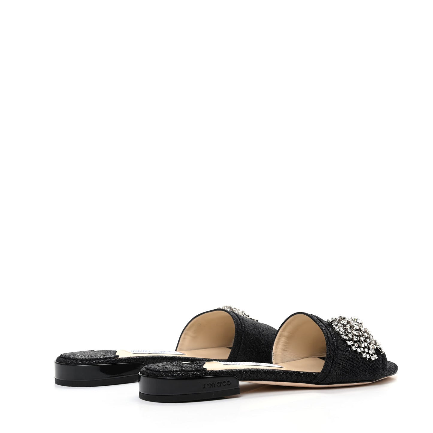 Metallic Canvas Crystal Flat Sandals 37.5 Black
