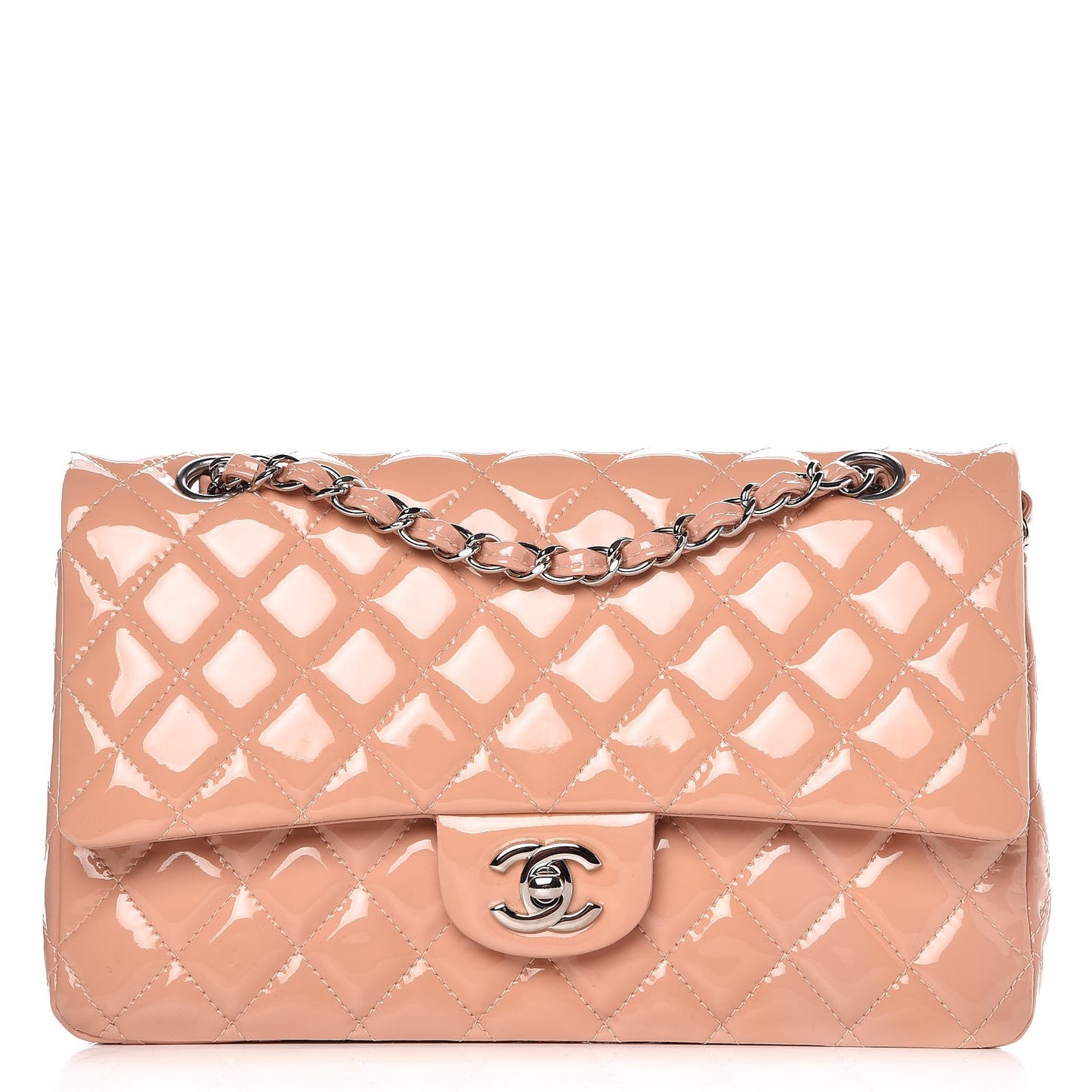Patent Quilted Medium Double Flap Light Pink