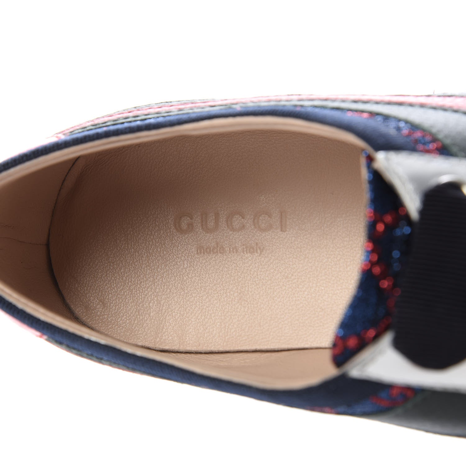 Gucci Lurex Calfskin Web GG Monogram Womens Falacer Sneakers 38.5 Iridescent Blue Iridescent Red Silver 7 of 9