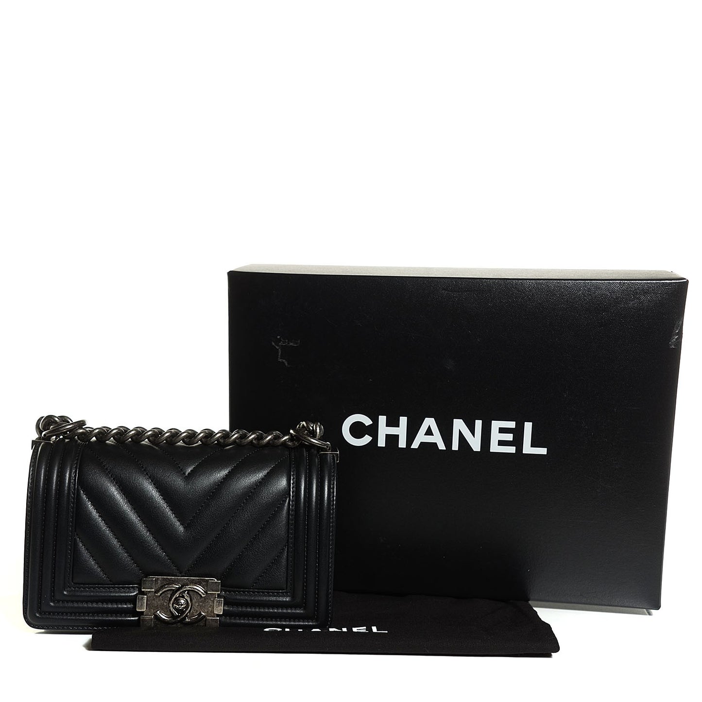 Calfskin Chevron Quilted Small Boy Flap Black