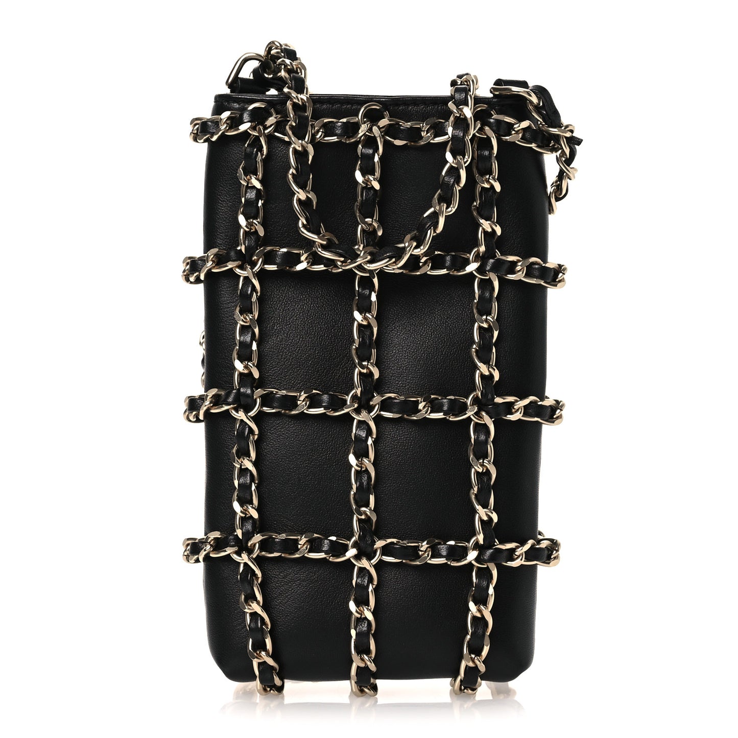 Lambskin Tech Me Out Clutch With Chain Black