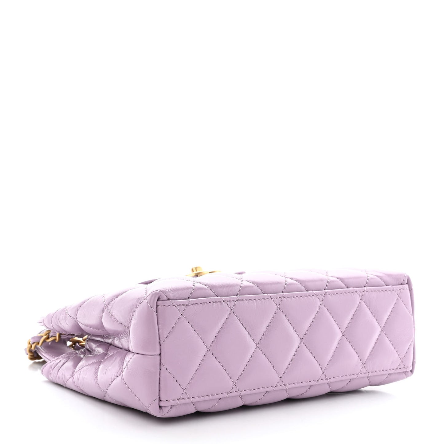 Shiny Aged Calfskin Quilted Nano Kelly Shopper Lilac