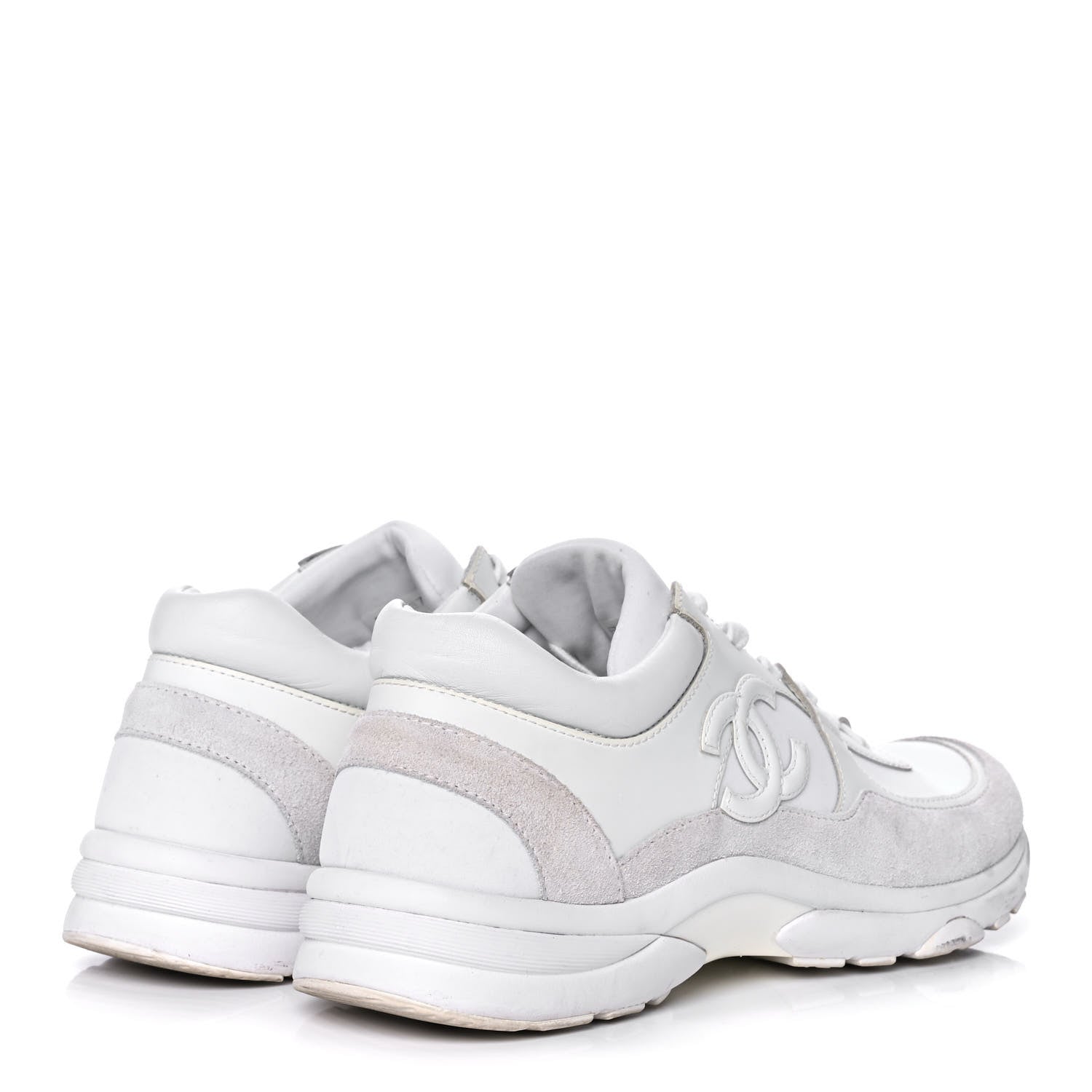 Chanel Suede Calfskin Fabric CC Sneakers 40.5 White 4 of 10