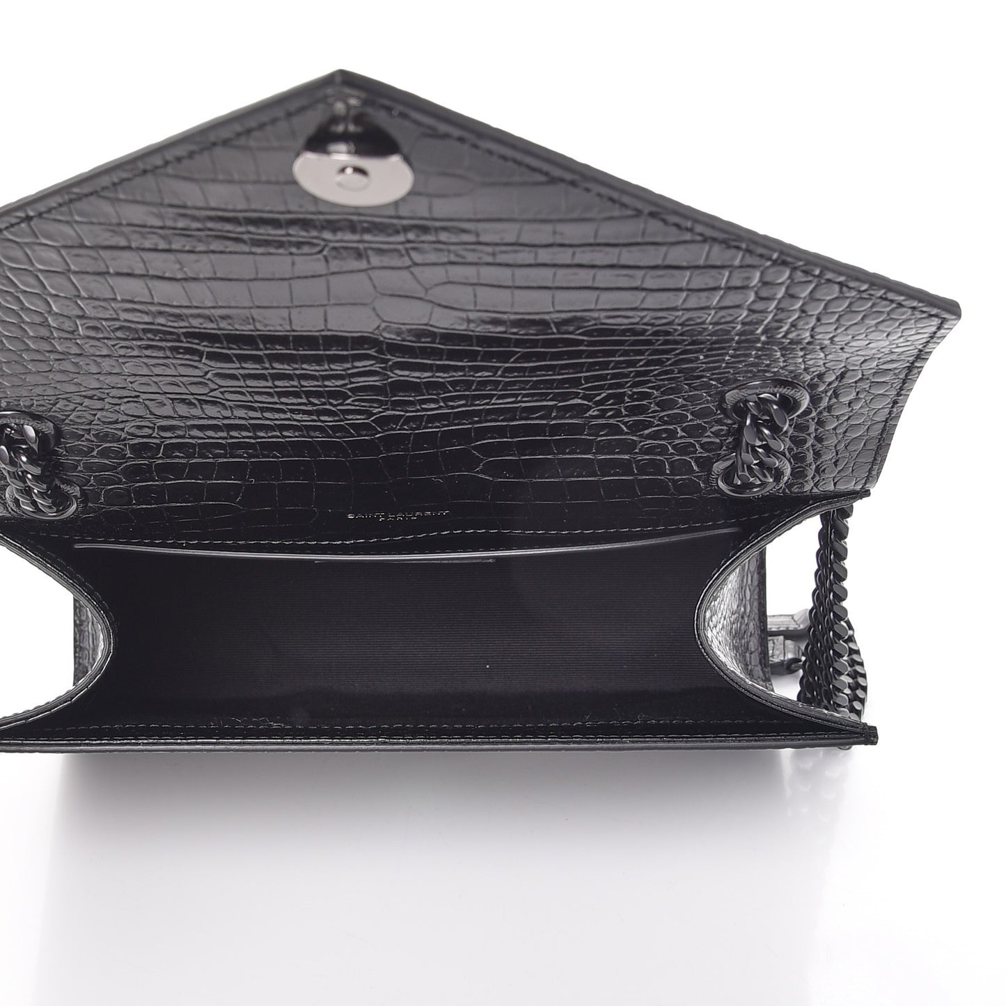 Calfskin Crocodile Embossed Medium Monogram Envelope Chain Shoulder Bag Black