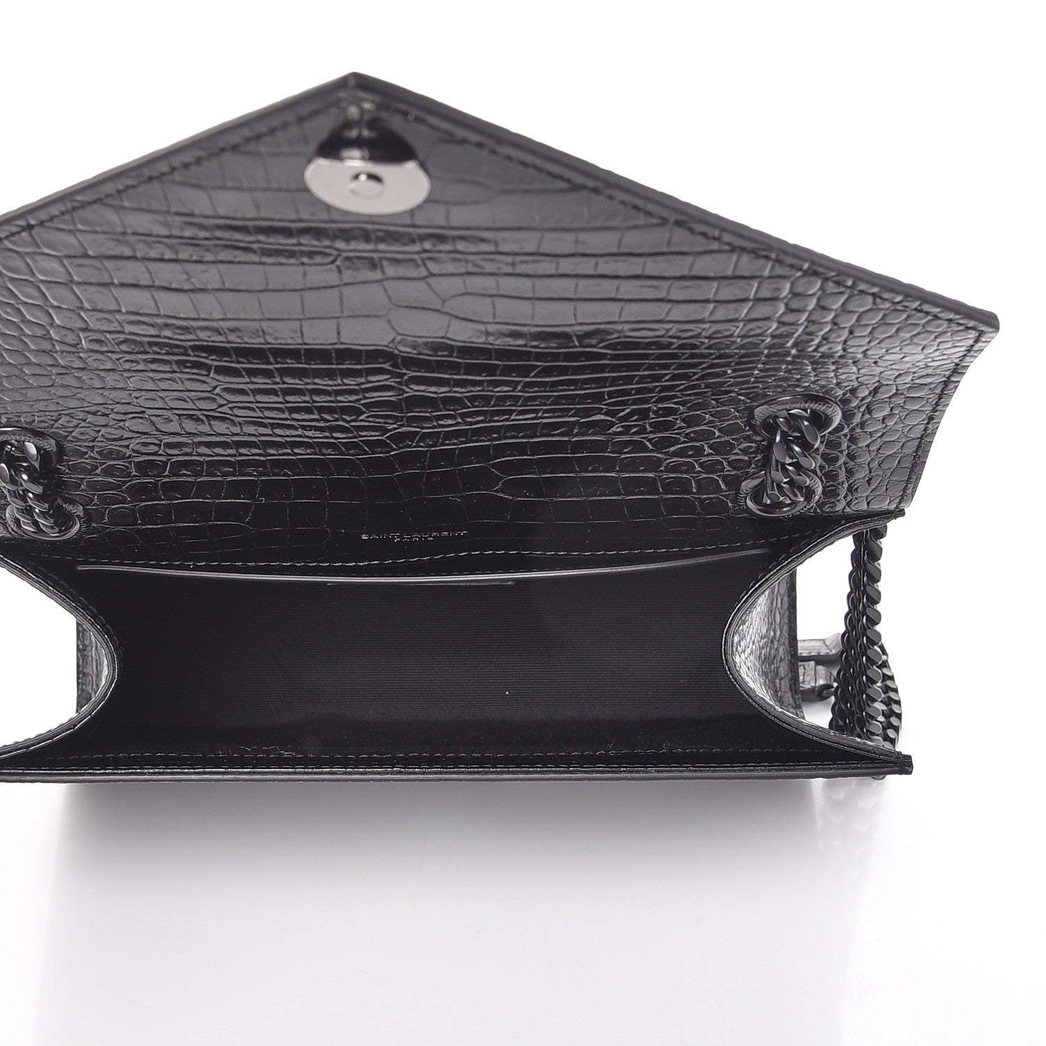 Saint Laurent Calfskin Crocodile Embossed Medium Monogram Envelope Chain Shoulder Bag Black 6 of 8