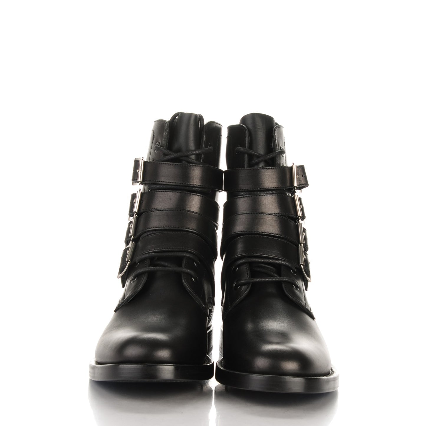 Smooth Calfskin Studded Strap Rangers Boots 40 Black
