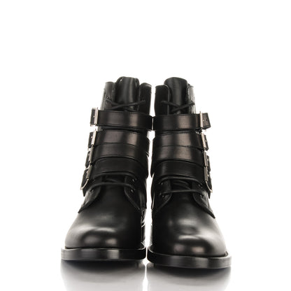 Saint Laurent Smooth Calfskin Studded Strap Rangers Boots 40 Black 2 of 9